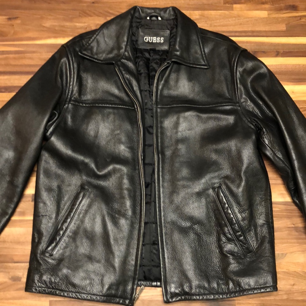 Men’s GUESS Genuine Leather Jacket - Medium